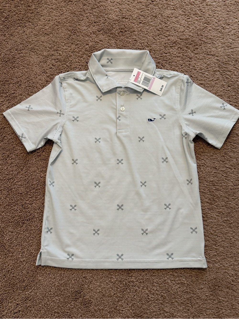 Vineyard Vines Grey and White Striped Whale Polo